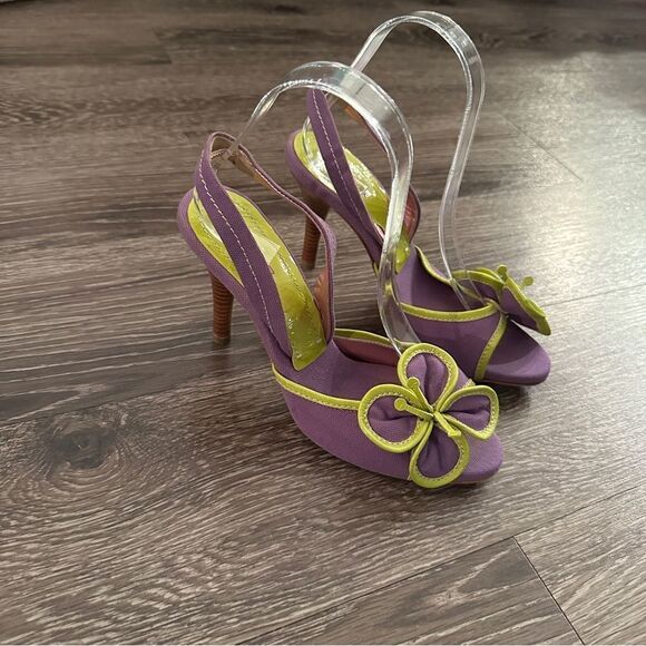 ETRO Vernice Vogue lime purple flower open toe sling back sandals - Picture 4 of 9